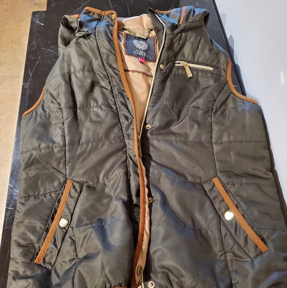 Vince Camuto Hooded Olive Vest Large - Picture 2 of 4